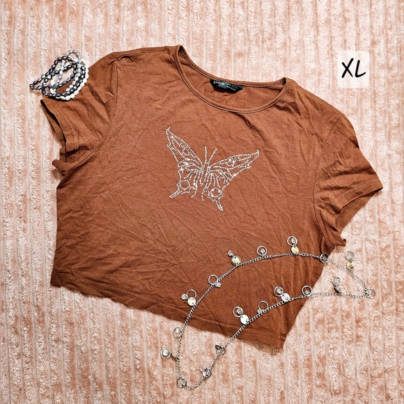 Brown Butterfly Crop Top - Picture 1 of 1